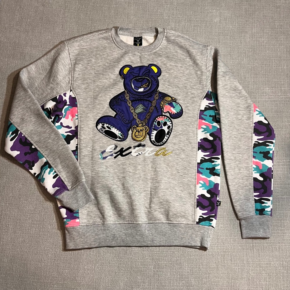 Screenshot Graphic Bear Extra Camo Sleeve Sweatshirt Mens Medium‎ Grey